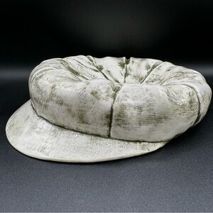 Ceramic Pageboy Newsie Cap for Decor or Trinkets in Green and White 10in